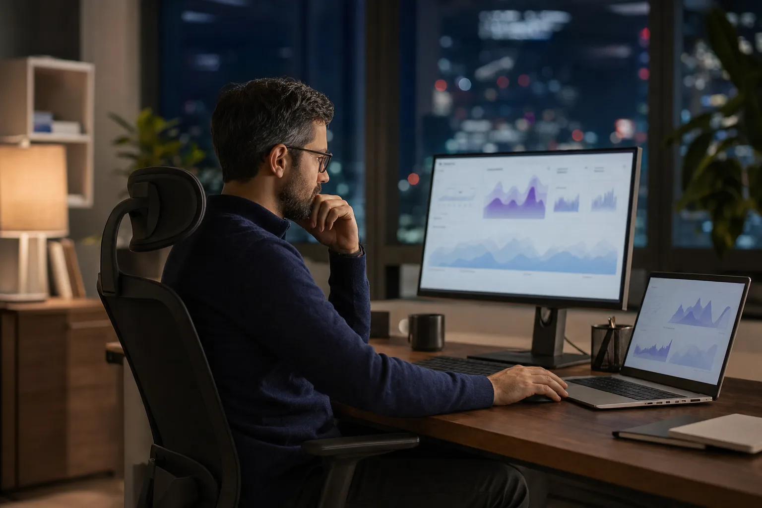 Database administrator reviewing performance